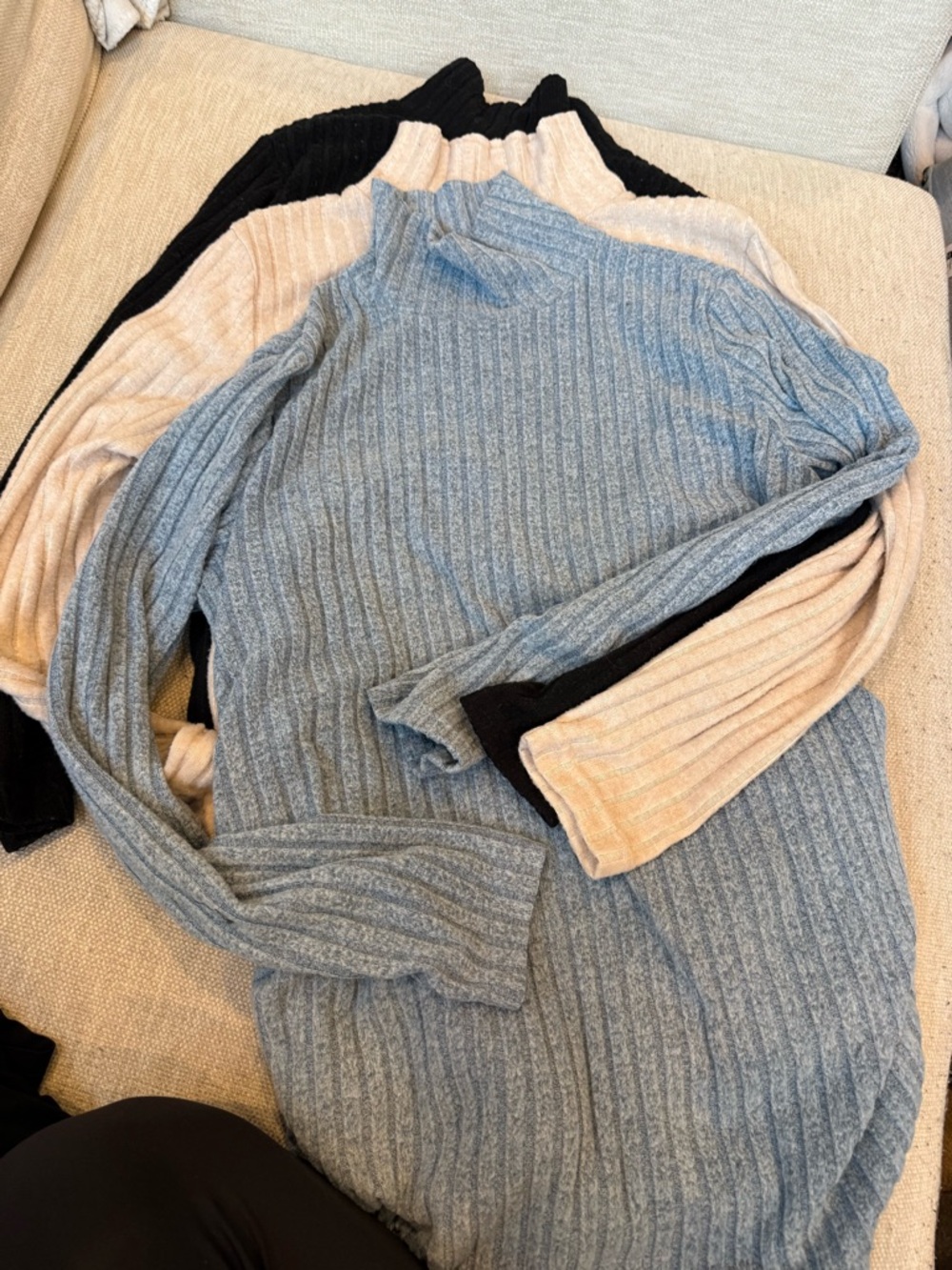 Ribbed maternity Turtleneck Sweater Trio - Blue, Beige, Black